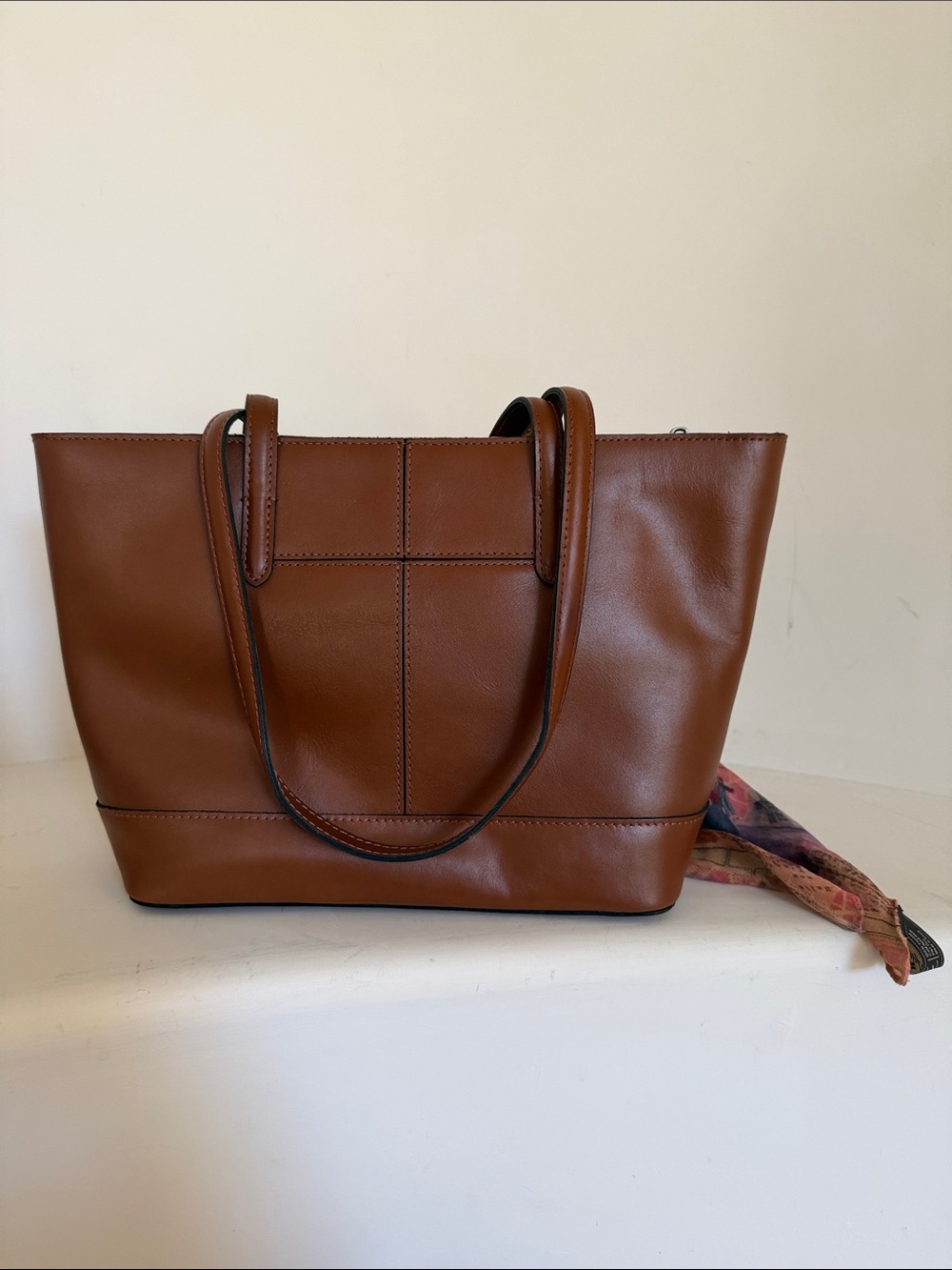 Patricia Nash Straw Tote with Brown Leather Trim and Multicolor Scarf - Picture 2 of 4